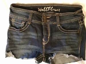 WALLFLOWER Women's Jeans Size 5 Juniors Cut-off Whiskered Faded Denim Blue - Picture 1 of 4