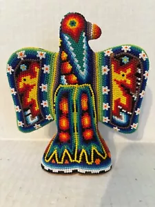 VINTAGE HUICHOL ART BEADED EAGLE ART SCULPTURE MADE IN MEXICO 6-½" HIGH - Picture 1 of 6