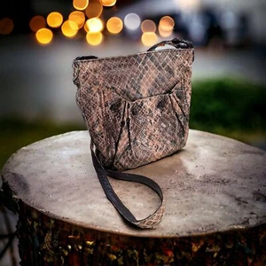 FALCHI by Carlos Falchi Crossbody Bag Faux Python Tan Brown  - Picture 1 of 10