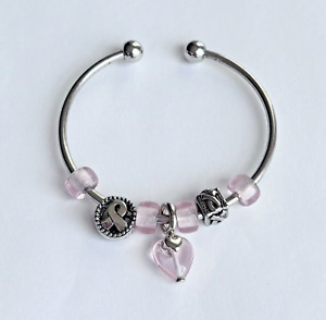 Breast Cancer Awareness Pink Glass Charm Bracelet