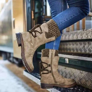 Womens New Waterproof Ladies Snow Winter Boots Warm Shoes Non-slip Mid Calf Size