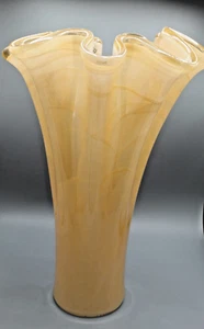 Murano große Vase 16" Rüschen Taschentuch gold gelb marmoriert SCHÖN - Bild 1 von 20