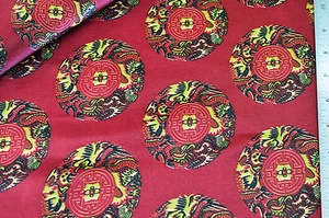 F23 - Satin Fabric - Asian Print = Asian Dragon Art w/ Burgundy Backing 58" wide - Bild 1 von 2
