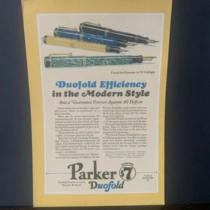Publicidad publicitaria de estilo moderno Parker Duofold Eficiencia 1928 vintage - Imagen 1 de 2