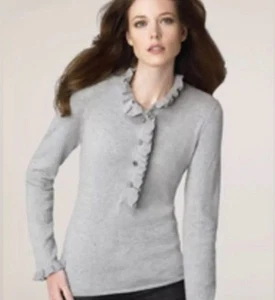 Tory Burch 100% Kaschmir Pullover mit Rüschen grau Damen M Stellar 🌺 - Bild 1 von 11