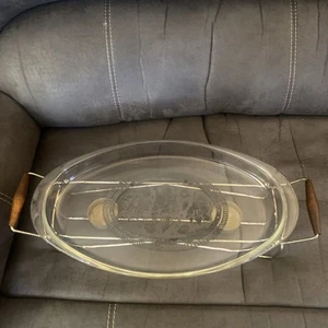 Georges Briard Chafing Dish Teak Wood Legs MCM Oval Casserole Platter Warmer - Picture 1 of 8