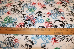 Springs Creative Products Cotton Flannel BONES Skulls Flowers 2 Yards 23 Inches - Picture 1 of 5