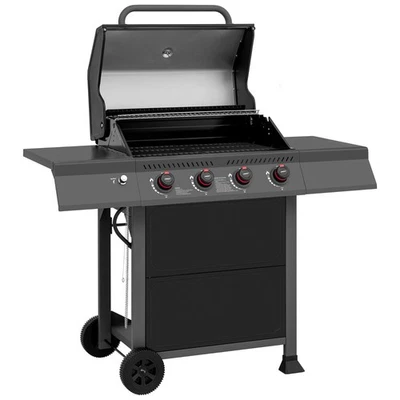 Royal Gourmet4-Burner BBQ液体丙烷燃气烧烤架带侧置物架,黑色 — 第 1/4 张图片