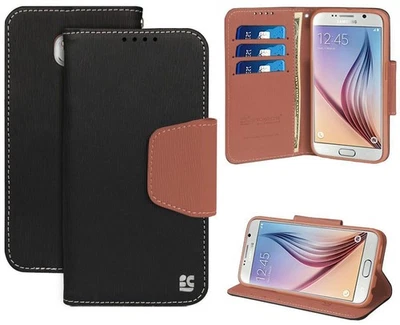 BLACK BROWN INFOLIO WALLET CREDIT CARD ID CASE COVER STAND FOR SAMSUNG GALAXY S6 - Image 1 of 4