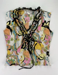 Vintage Roberto Makali Multicolor Floral Sleeveless Beaded Crinkle Tank Medium - Bild 1 von 6