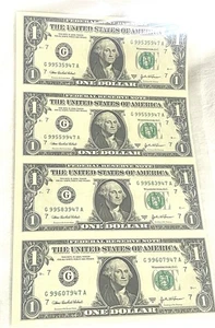 2003 A Uncut Sheet of 4 $1 Bills Federal Reserve Bank of Chicago G - Picture 1 of 6
