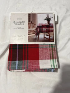 Rectangular Tablecloth Threshold 60" x 84" Cotton Machine Washable Red Plaid - Picture 1 of 3