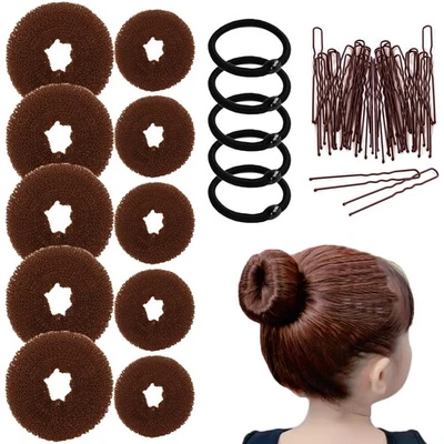 Máquina para hacer moños para el cabello 10 piezas - Máquina para hacer moños para donas para cabello (5 medianos y 5 pequeños), ballet... Foto 1 de 4