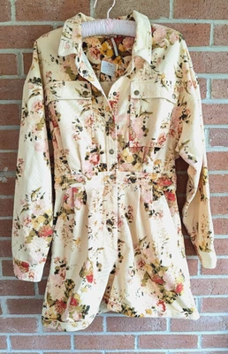 Free People 灯芯绒花卉连身裤 6 短裤跳线波西米亚嬉皮浪漫西部 — 第 1/4 张图片