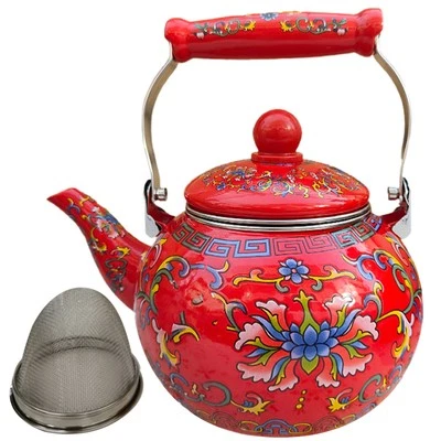  Thickened Enamel Kettle Office Ceramic Tea Stovetop Floral Teapot - Image 1 of 4