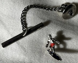 Vintage Silver Swank Surfer In Red Swim Trunks Tie Pin - Picture 1 of 2