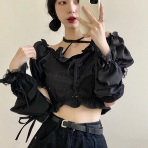 Mujeres Niñas Lolita Camisa Prendas para el torso Blusa Mangas Largas Soladas Dulce Retro - Imagen 1 de 10