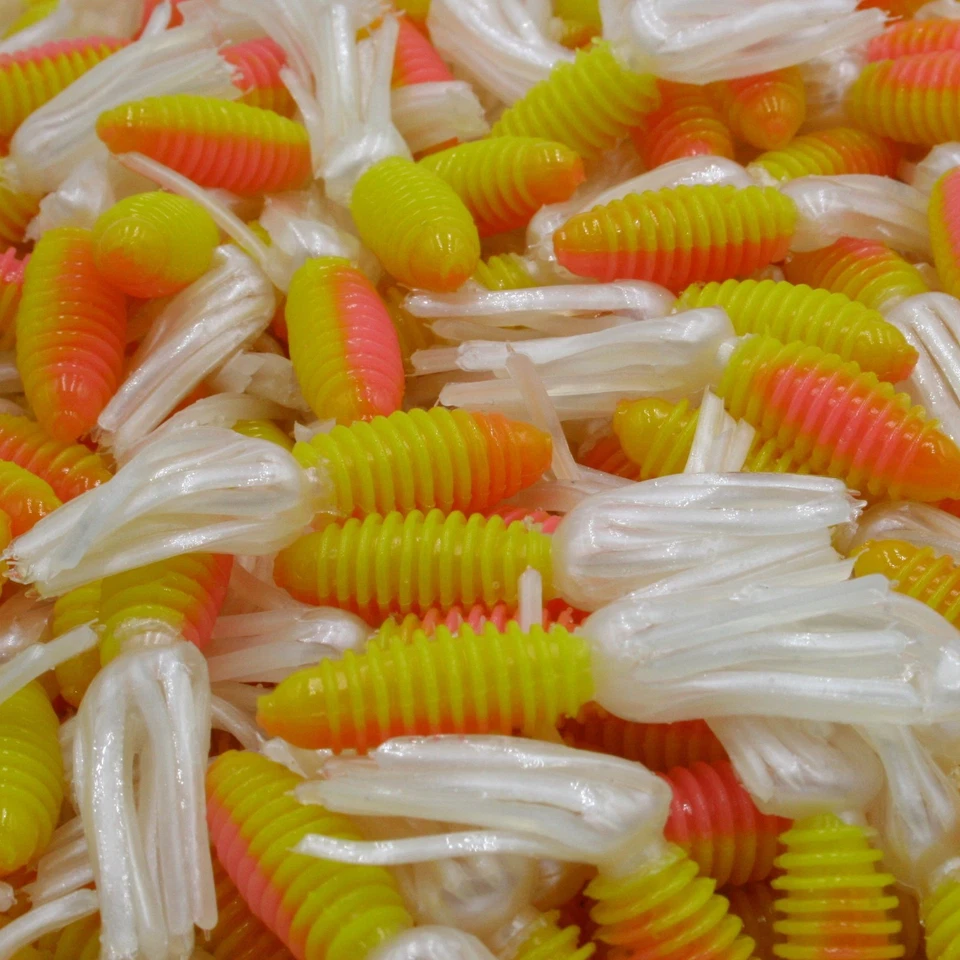 Cebos de pesca acanalados Crappie Panfish 1,75" rosa amarillo/perla Foto 1 de 1