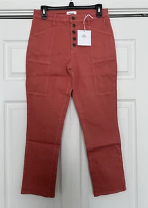 PISTOLA High Waist Utility Straight Leg Crop Pant Jean Red Rock Button Fly Sz 29 - Picture 1 of 12