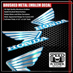METAL 3-1/2" CYAN BLUE&CHROME HONDA WING LOGO DECAL EMBLEM TANK/FENDER STICKER - Foto 1 di 1