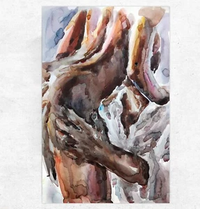 Original Watercolor Painting loving cuddle Couple Portrait wall art 8х12 inches - Picture 1 of 1