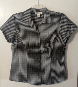 DRESS BARN Button Down Bluse, Gr. LARGE schwarz-weiß, kurze Flügelärmel, dehnbar - Bild 1 von 6