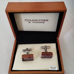 Gemelos Roundtree And Yorke Silvertone Piedra Genuina Nuevos - Imagen 1 de 8