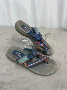Skechers Flip Flop Sandals Women's 8 Navy Walking Sport Reggae Zig Swag Open Toe - Picture 1 of 13