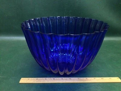 Moser Hoffman Style Ribbed Centerpiece Bowl Cobalt Blue Glass Czechoslovakia - Image 1 of 4