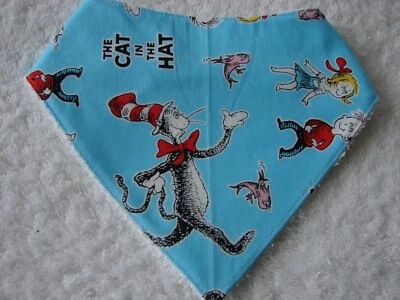 Cat In A Hat Blue Bandana Dribble Bibs Cotton Front Towelling Back Handmade - image 1 of 2