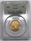 1836 P $ 5 Gold klassischer Kopf halber Adler PCGS AU-50 - alter grüner Halter (OGH)