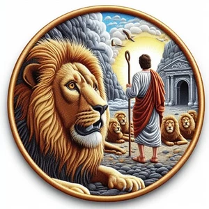 David & The Lion's Den Patch Printed Embroidered Iron-on Applique Religion, God - Picture 1 of 11