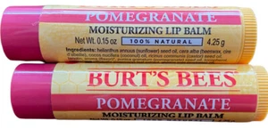 (2) Burt's Bees 100% Natural Moisturizing Lip Balm Pomegranate Beeswax 0.15 oz - Picture 1 of 3