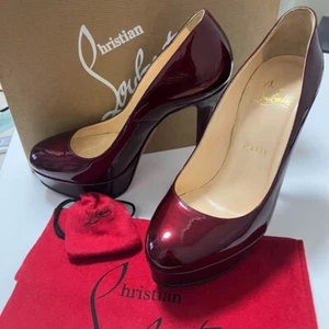 Round Toe Christian Louboutin Patent Pumps Stiletto Heel Bordeaux with Box US7 - Picture 1 of 16