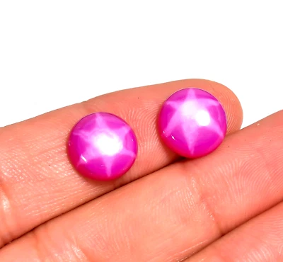 10 CT Lab Crated Ruby Star Round Cabs Gemstone Pair For Making Earring 11X11X4mm - Image 1 of 2