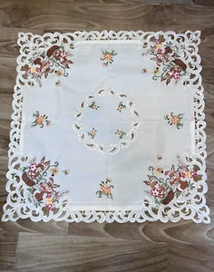Cutwork Fabric Square Tablecloth Topper Embroidery Easter Eggs Bunnies Flowers - Picture 1 of 3