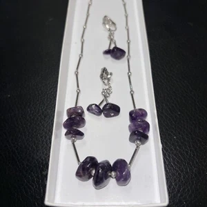 Vintage Signed Trifari Silver And Amethyst Necklace & Clip Earrings Set - Picture 1 of 3