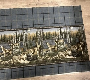 Wolves Fabric ~90x37 2.5 yds - Wolf Pack Woods Forest Moon Rocks Howling - Picture 1 of 8