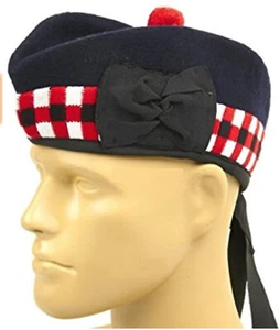 Sombrero de gaitero escocés de lana Glengarry 4 faldas gaita del ejército banda militar - Imagen 1 de 3