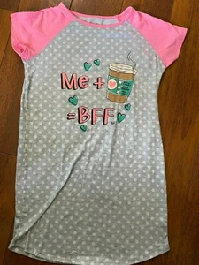 girls JUSTICE FRAPS Frappuccino BFF NIGHTGOWN pajamas S/S gray dots SIZE 12 - Picture 1 of 2