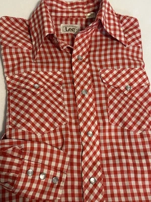 Camisa Lee Gingham De Colección Para Hombres S/M Perla A Presión Colas Extra Largas Rockabilly Rodeo Foto 1 de 4