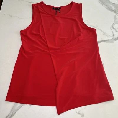 Blusa DKNY Sin Mangas Roja Top Elastizada Frontal Rouch Cuello Redondo Mujer Mediana Nueva con Etiquetas Foto 1 de 4