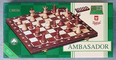 Ambassador Chess Set Hand Carved Wooden 21" Board Wegiel Made In Poland Open Box - Image 1 of 4