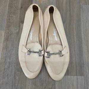 Salvatore Ferragamo beige Leder Halbschuhe Horsebit flache Schuhe Größe 8M Slipper Schuhe - Bild 1 von 13