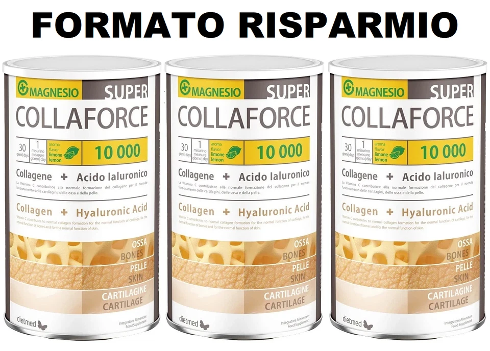 3 X COLLAFORCE SUPER 10.000 DIETMED COLLAGENE e ACIDO IALURONICO Gusto Limone