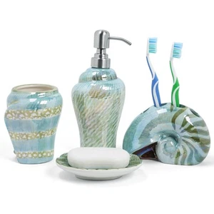 Ocean Conch Sea Shell Ceramica Accessori Bagno Set di 4,1 Tazze Gargarismi 1 T... - Foto 1 di 9