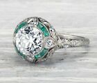 935 Silver 3.40 CT Round Cut Lab Created Emerald Antique Art Deco Ring