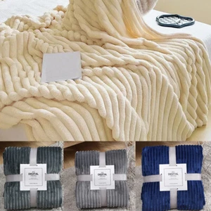 Large Plush Fleece Throw Super Soft Reversible Twin Queen Size Sofa Bed Blankets - Picture 1 of 9
