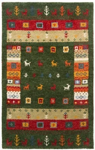 Gabbeh Tissé à la Main Tapis de Perse 90x60 cm-Nomadic, Orient, Tapis, , Vert - Picture 1 of 6