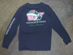 Vineyard Vines Boys Navy Long Sleeve Christmas T-Shirt - Size L (16) - EUC - Picture 1 of 4